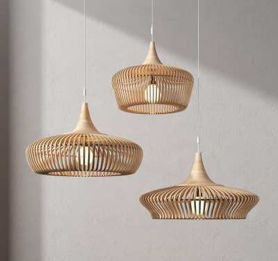 北欧木艺吊灯3D模型下载